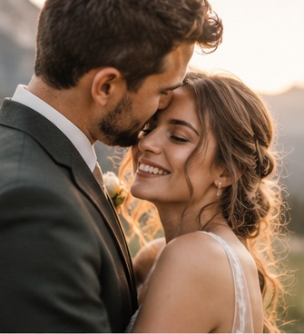 KI-Platzhalter: Hochzeitspaar im goldenen Licht